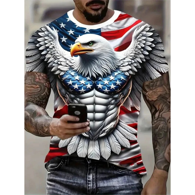 New Cool Eagle Pattern T Shirt For Men Clothing 3D Print Flame Eagle S