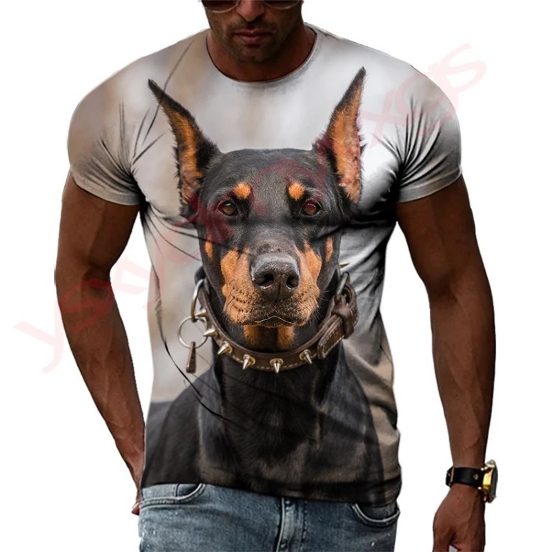 New Tide Summer Fashion Doberman Picture T-shirts Casual Print Tees Hi