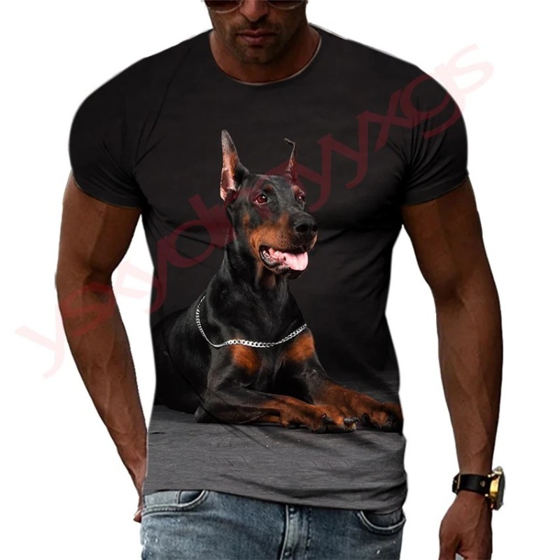 New Tide Summer Fashion Doberman Picture T-shirts Casual Print Tees Hi